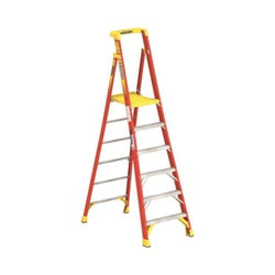 WERNER Ladder 6 ft Max Standing H 300 lb Type IA Duty Rating 6 Rung 3 in D Step Fiberglass Yellow