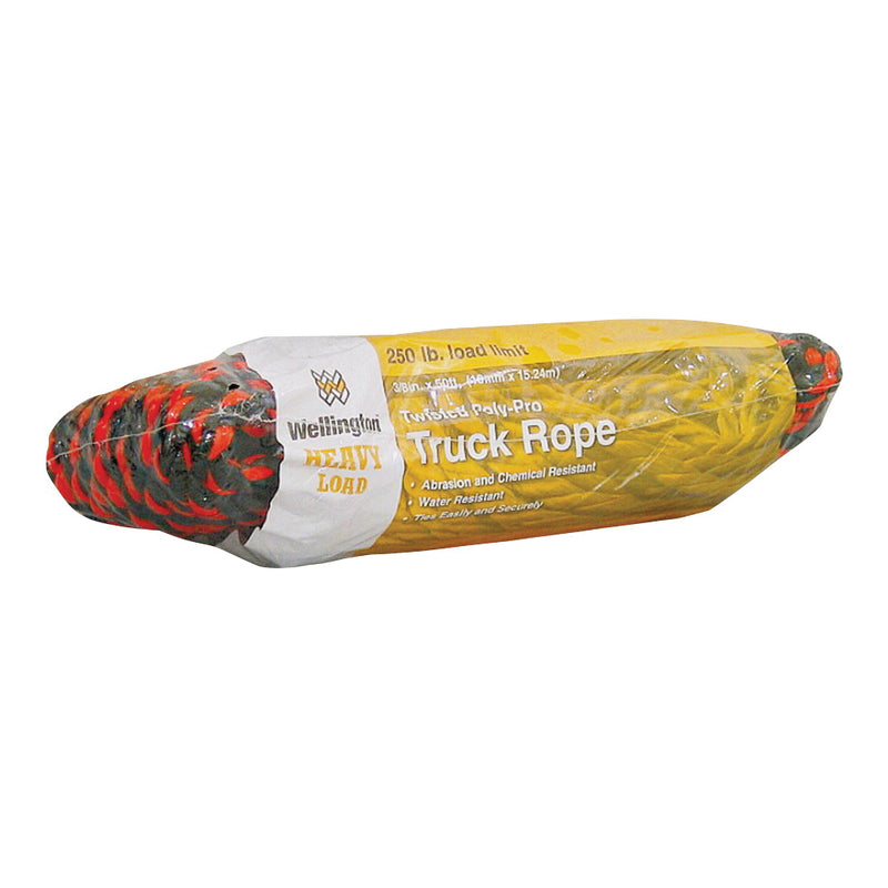 Wellington Truck Rope 3/8 in Dia 50 ft L 165 lb Working Load Polypropylene Black/Orange