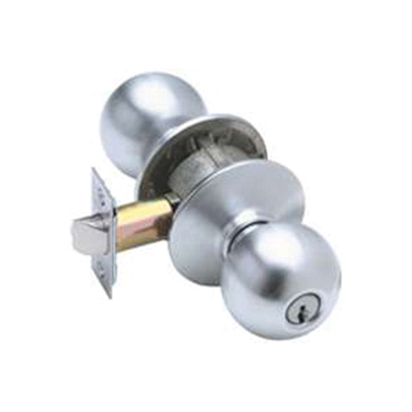 Schlage Knob Lockset Brass Satin Chrome 2-3/8 x 2-3/4 in Backset 1-3/8 to 2 in Thick Door