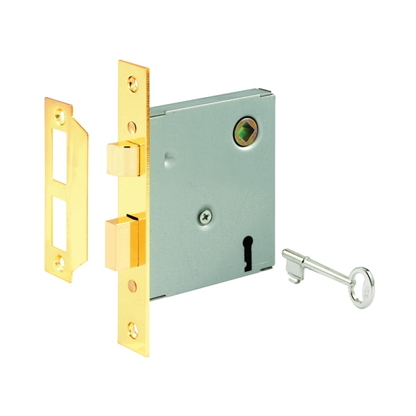 Defender Security Mortise Lockset Keyed Skeleton Key Steel Polished Brass 2-3/8 in Backset