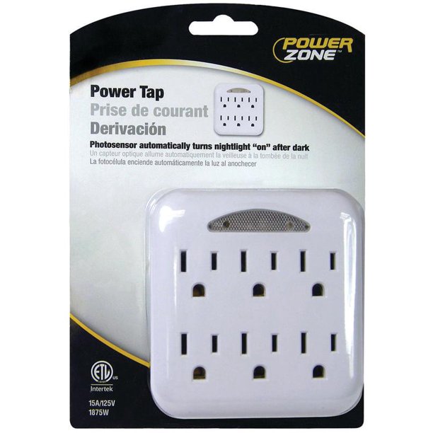 PowerZone Grounded Outlet Tap 15 A 6-Outlet White