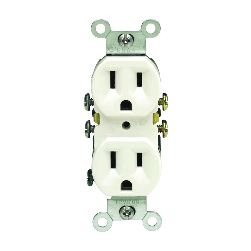 Leviton Duplex Receptacle 2-Pole 15 A 125 V Push-In Side Wiring NEMA: 5-15R White