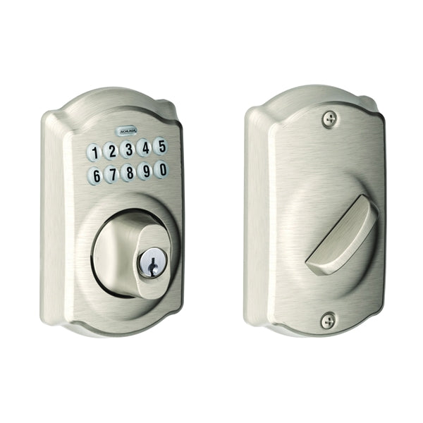 Schlage Keypad Deadbolt 2 Grade Keyed Alike Keyed Different Key Satin Nickel 2-3/8 x 2-3/4 in Backset