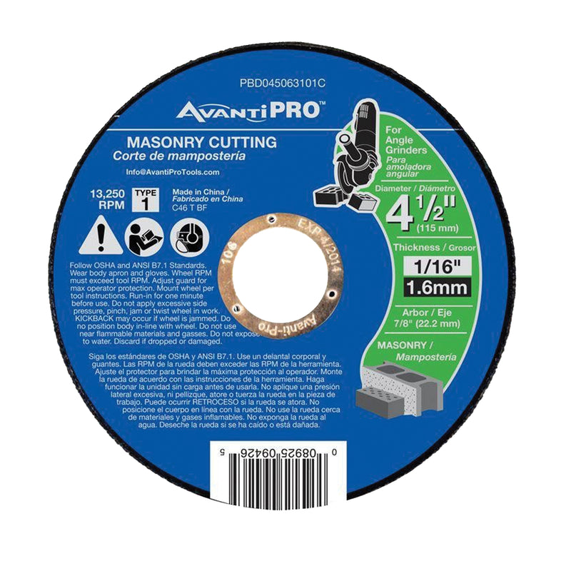 Avanti Pro Cut-Off Wheel 4-1/2 in Dia 1/16 in Thick 7/8 in Arbor
