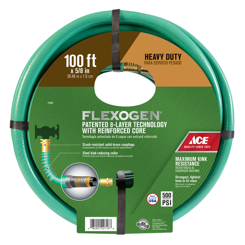 GILMOUR MFG Flexogen Garden Hose MGHT x FGHT 100 ft L MGHT x FGHT Brass/Polyester Light Green