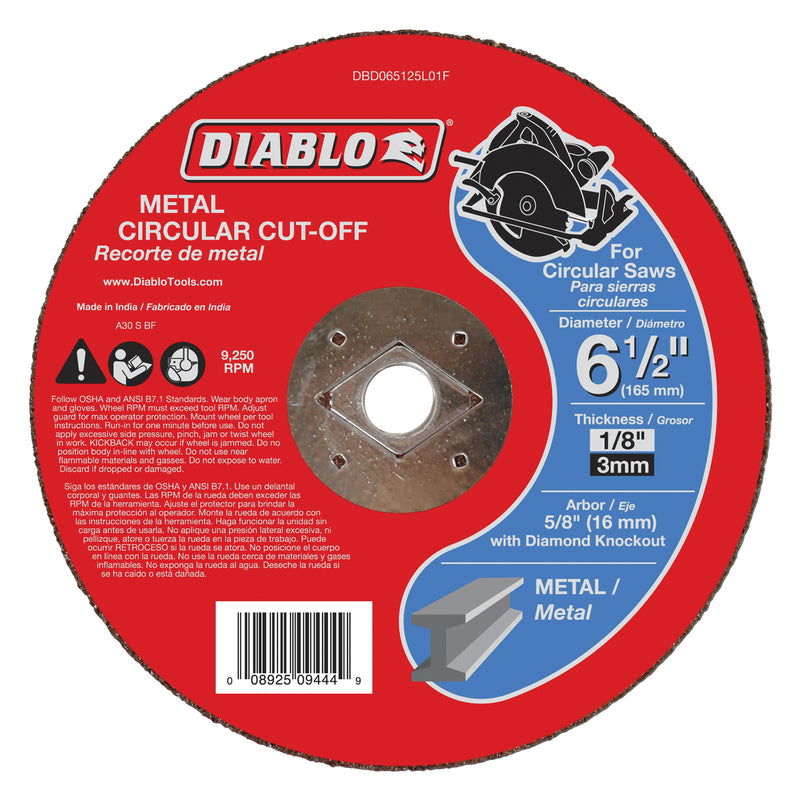 Diablo Cut-Off Wheel 6-1/2 in Dia 1/8 in Thick 5/8 in Arbor Aluminum Oxide Abrasive