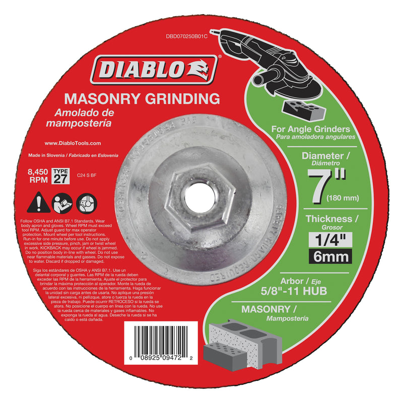 Diablo Grinding Wheel 7 in Dia 1/4 in Thick 5/8-11 in Arbor Aluminum Oxide Abrasive