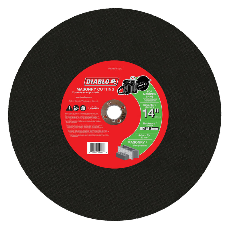 Diablo Cut-Off Disc 14 in Dia 1/8 in Thick 1 in Arbor Aluminum Oxide Abrasive