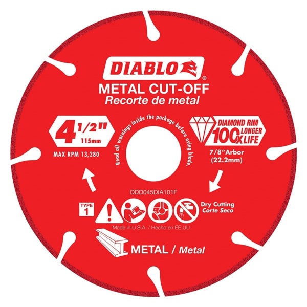 Diablo Cut-Off Blade 4-1/2 in Dia 7/8 in Arbor Continuous Rim