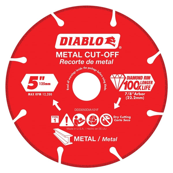 Diablo Cut-Off Blade 5 in Dia 7/8 in Arbor Continuous Rim