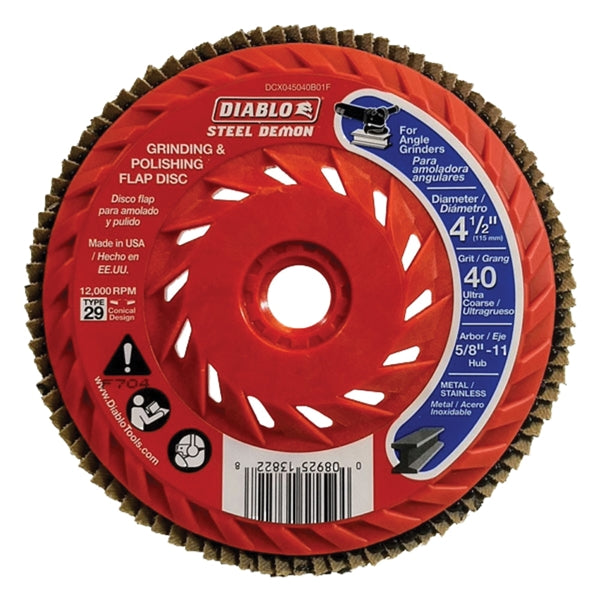 Diablo Flap Disc 4-1/2 in Dia 5/8-11 Arbor 40 Grit Ultra Coarse Zirconium Abrasive