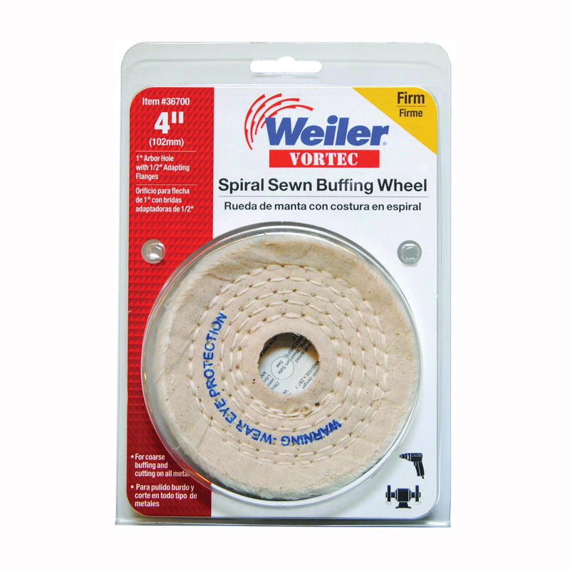 Weiler Buffing Wheel 4 in Dia 3/8 in Thick 1/2 to 1 in Arbor