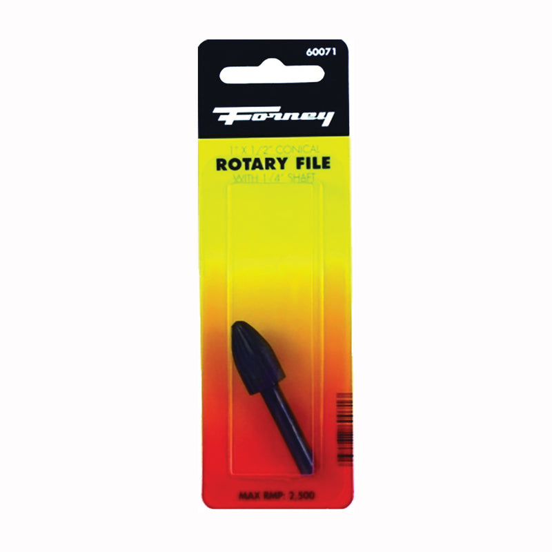 Forney Conical Shaped Rotary File with Rounded End 1/2 in Dia Cutting 1/4 in Dia Shank Steel