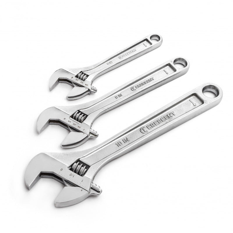 Crescent Adjustable Wrench Set 3-Piece Alloy Steel Polished/Satin Chrome