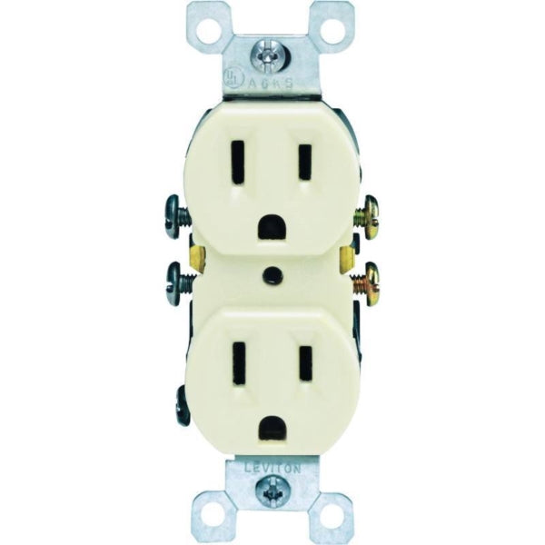 Leviton Duplex Receptacle 2-Pole 15 A 125 V Push-In Side Wiring NEMA: 5-15R Ivory