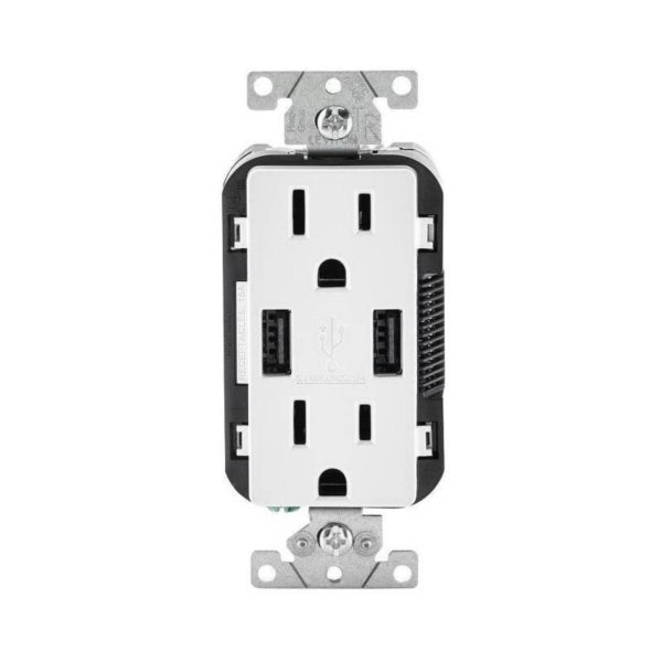 Leviton Combination USB Receptacle 2-Pole 3.1 A USB 15 A Receptacle 125 VAC Receptacle 5 VDC USB